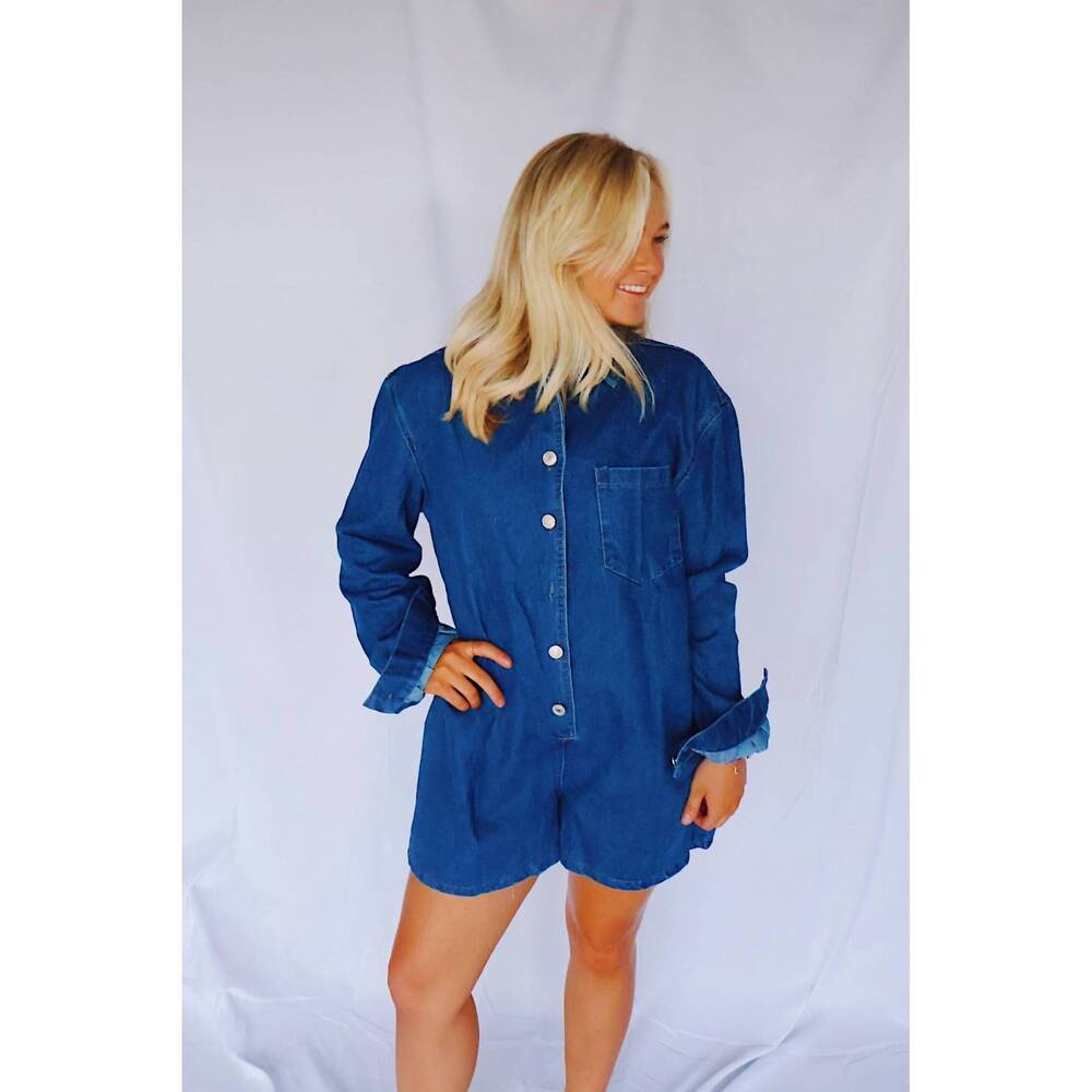 NEW CORE IN FASHION long sleeve romper in denim blue